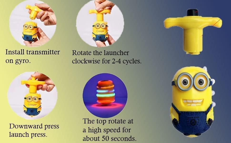 Flashing Plastic Magic Lattoo Top Toy // Toy with LED Lights Music Attractive Toy // Non-Toxic and Safe Spinning Top // Spinning Top Toy for Baby and Toddlers (Pack of 1) (Minion) (4) (1)
