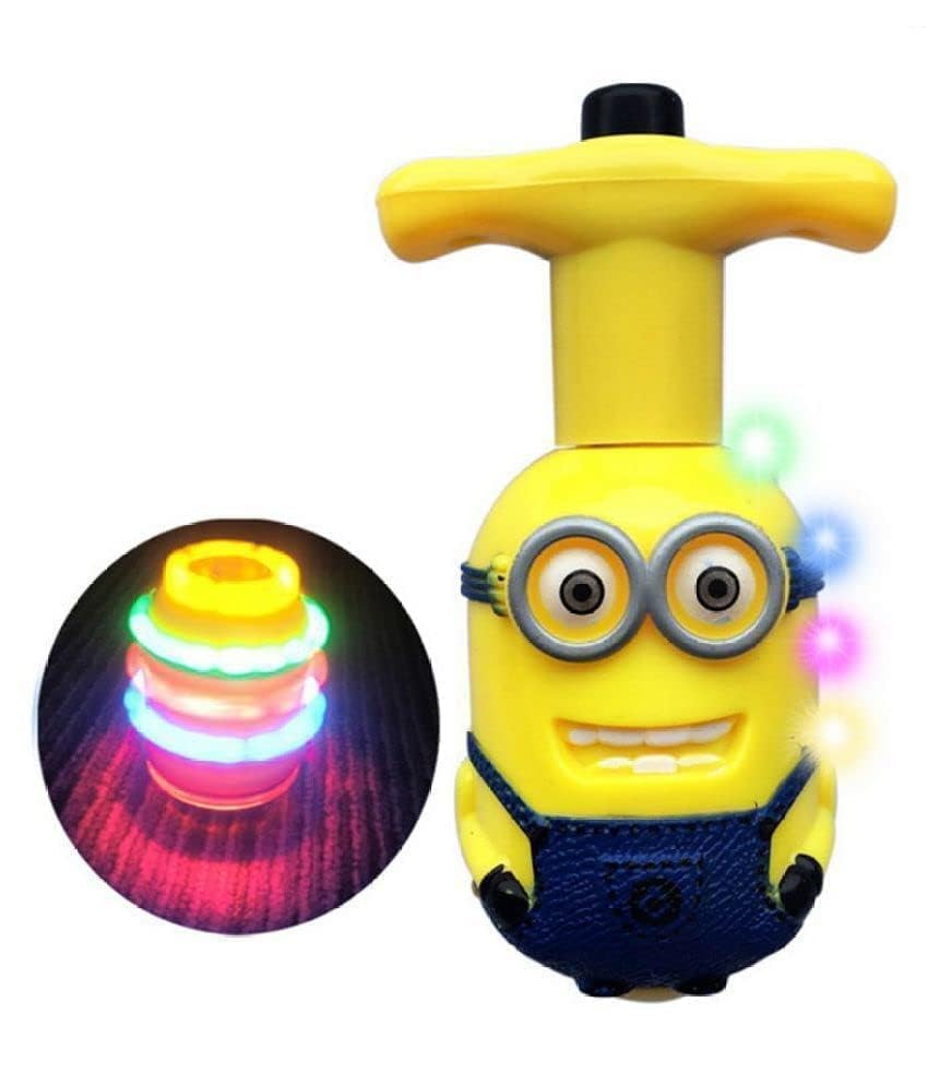 Flashing Plastic Magic Lattoo Top Toy // Toy with LED Lights Music Attractive Toy // Non-Toxic and Safe Spinning Top // Spinning Top Toy for Baby and Toddlers (Pack of 1) (Minion) (4) (1)