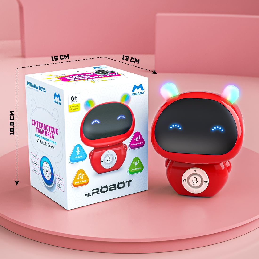 Mirana Mr. Robot | Smart Interactive Talkback Toy for Kids | USB Rechargeable Type-C | in-Built Music | Best Gift for Boys & Girls 2 3 4 5 6 7 8+ Years (Red)