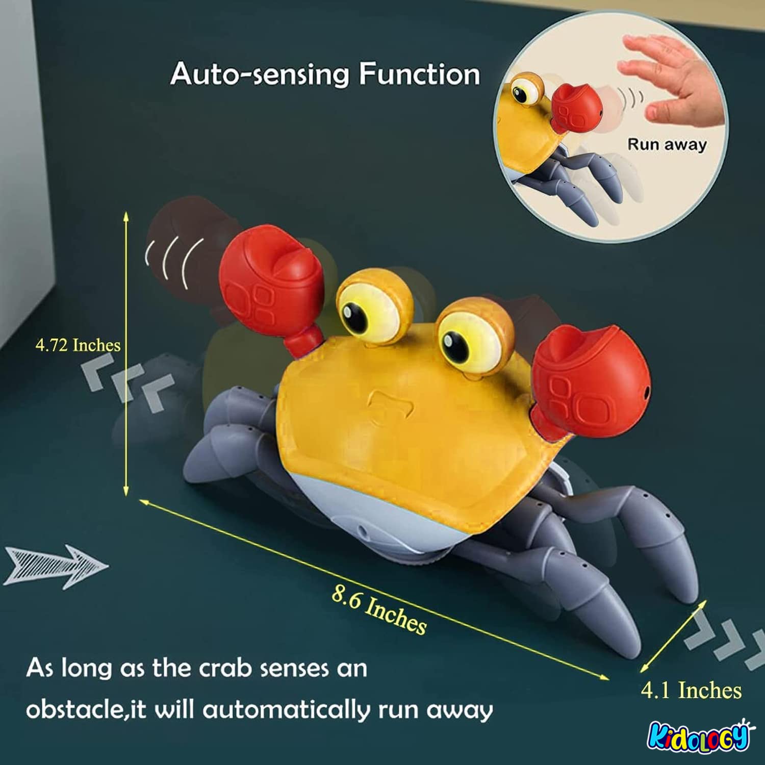 Kidology Crawling Crab Baby Musical Kids Toy with Led Lights & Rechargeable Battery|Interactive Early Learning and Entertainment Toys for Kids Toddlers & Infants|Tummy Time Dancing Toys,Multicolor