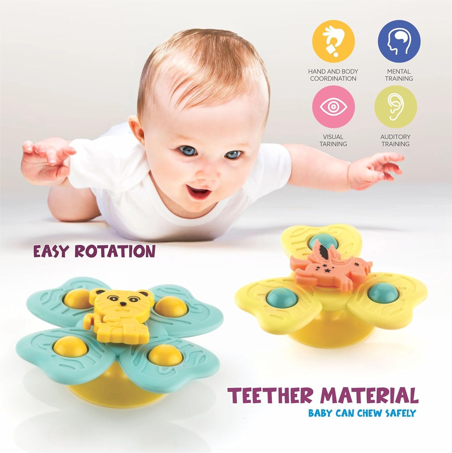 Royals hub 3PCS Suction Cup Spinner Toys for 6 12 18 Months Old Boy Girl Spinning Tops Bath for Kids Sensory Toys Birthday Gift Table/Window/ (Return Gift for Kids)
