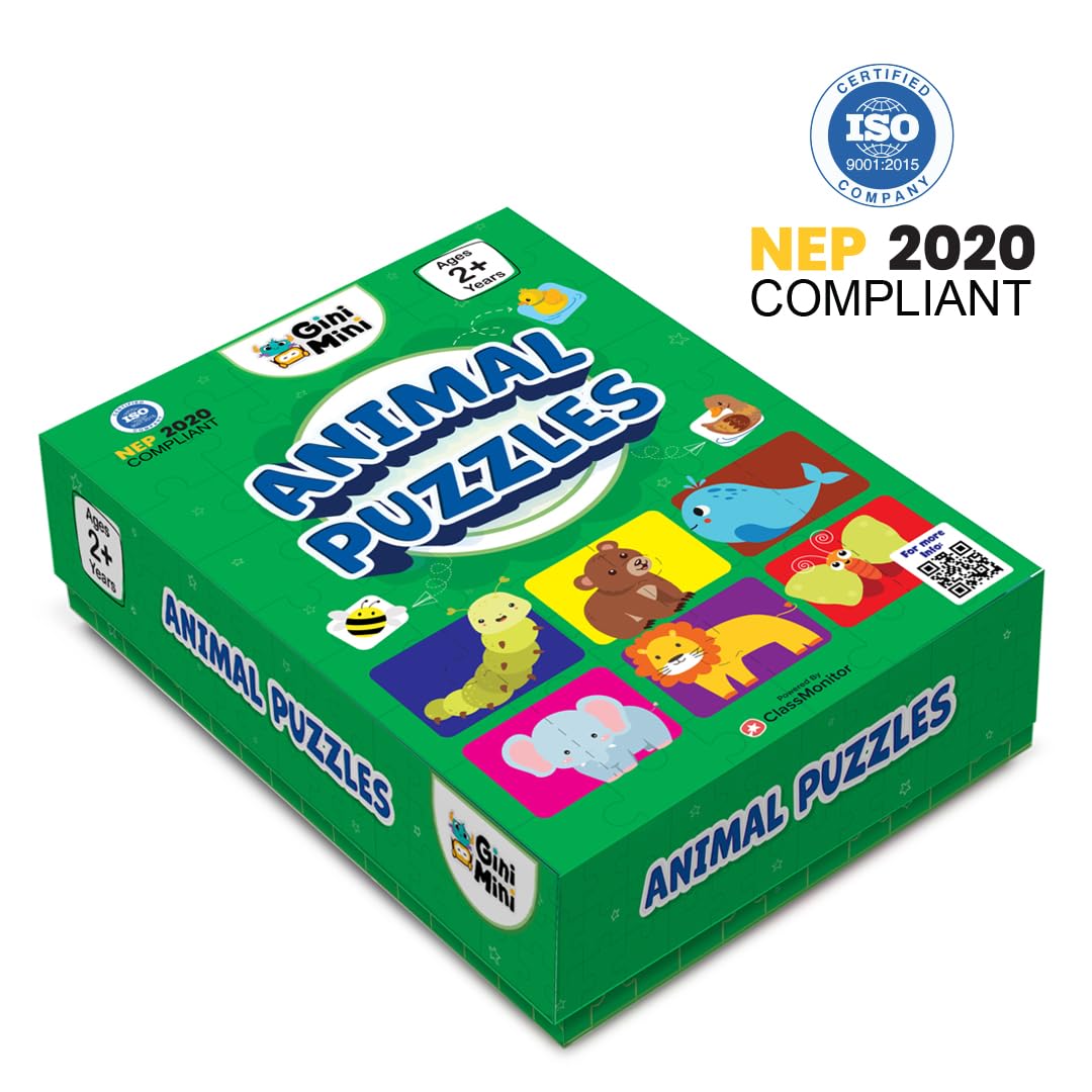 GiniMini Animals Jigsaw Puzzle for Kids 2 3 4 5 Years | Educational 2 Piece Puzzle for Memory & Motor Skills | Return & Birthday Gifts for Boys & Girls