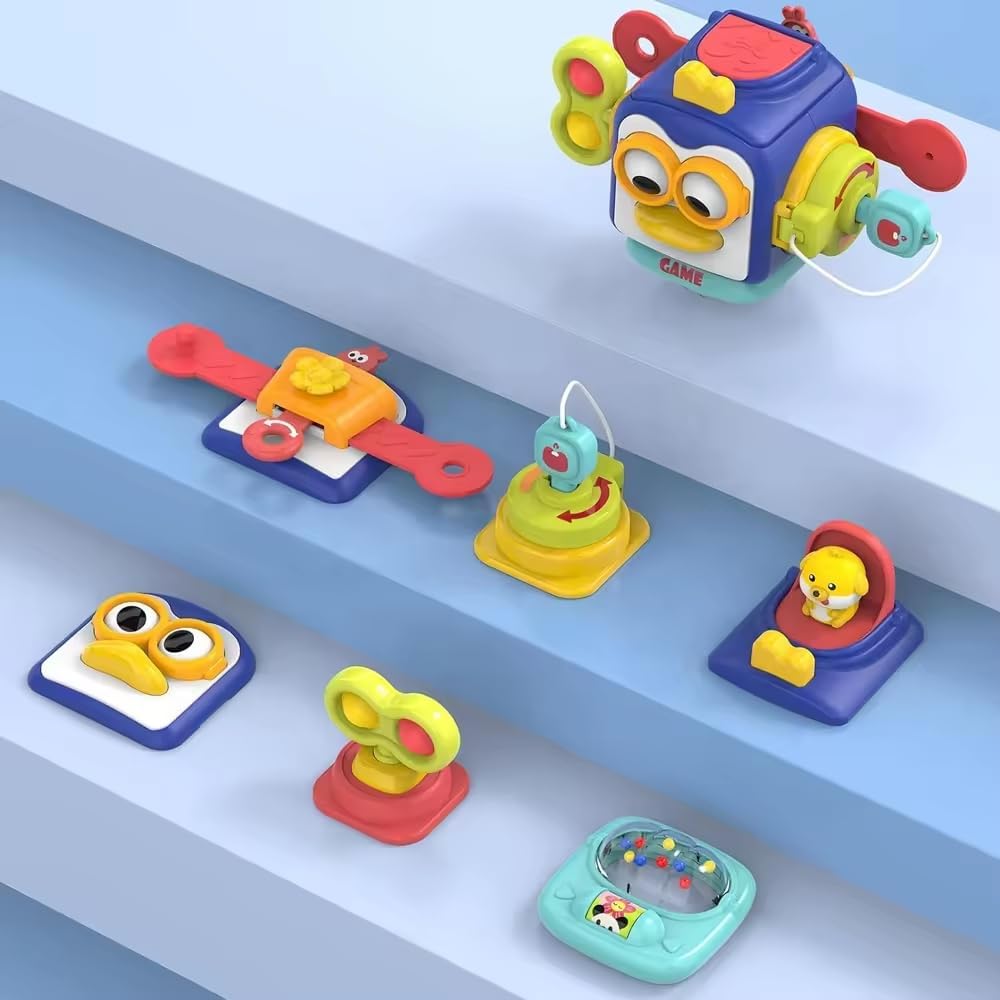 BLiSS HUES Busy Cube for Kids Montessori Toy Sensory Busy Board Travel Toy for Toddlers (Multicolored)