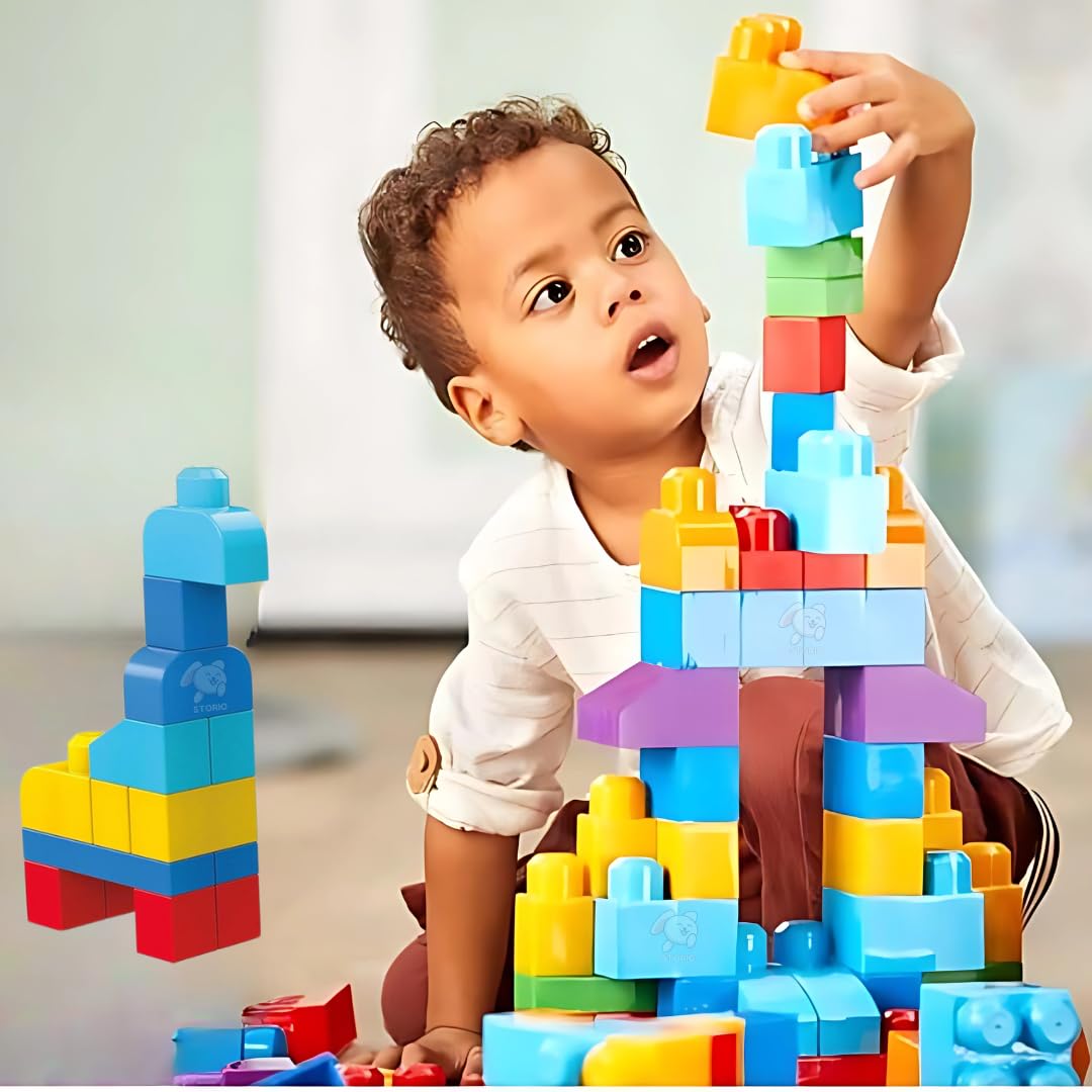 Storio 82 Pcs Big Building Blocks Set for Kids | Mega Size Construction Toy for Boys & Girls | Educational Interlocking Blocks for Toddlers | Creative Gift for Children 2-6 Years