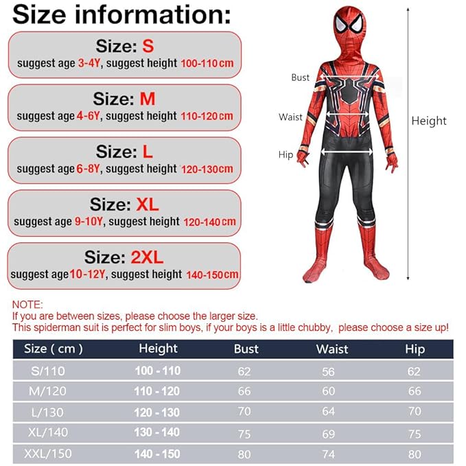 GUSTAVE® Spiderman Costume Set for Kids, 3D Prints Spider Man Bodysuit, Super Hero Cosplay for 3-12 Years Boys Girls, Party Halloween Christmas Gifts