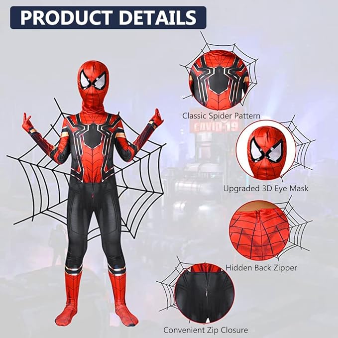 GUSTAVE® Spiderman Costume Set for Kids, 3D Prints Spider Man Bodysuit, Super Hero Cosplay for 3-12 Years Boys Girls, Party Halloween Christmas Gifts
