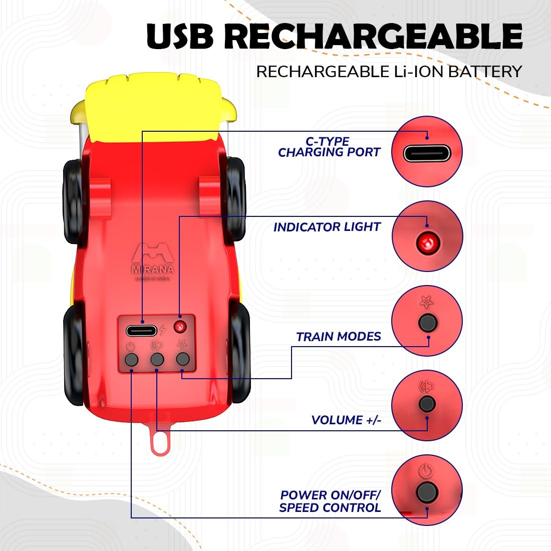 Mirana Block Rider Toy Train Set with Colorful & Multiple Track Layout, USB Rechargeable Type-C Engine, Various Sound Modes - Vande Bharat, Rajdhani, Delhi Metro, Kids 2-8 Years (Basic - 47 Pcs)