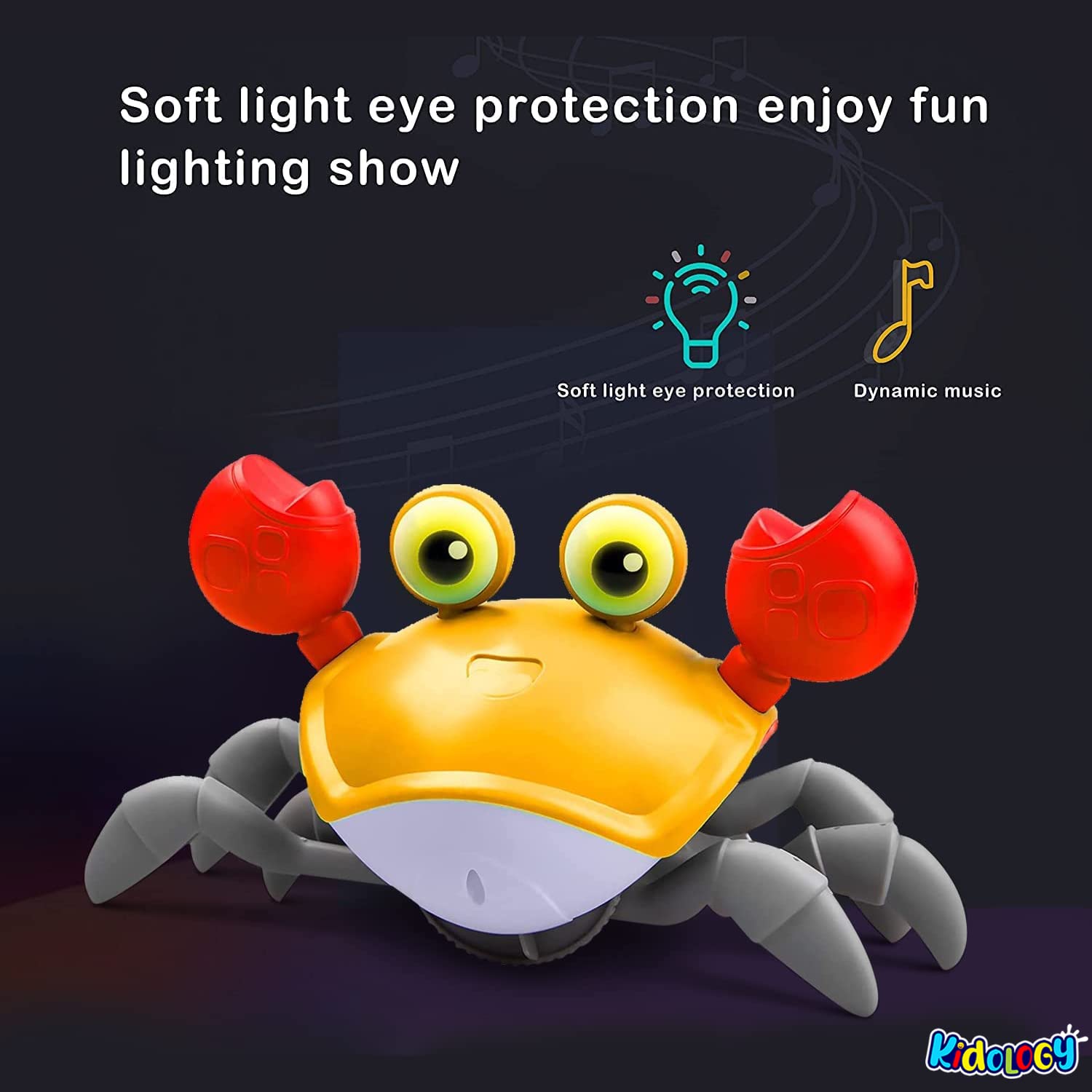 Kidology Crawling Crab Baby Musical Kids Toy with Led Lights & Rechargeable Battery|Interactive Early Learning and Entertainment Toys for Kids Toddlers & Infants|Tummy Time Dancing Toys,Multicolor