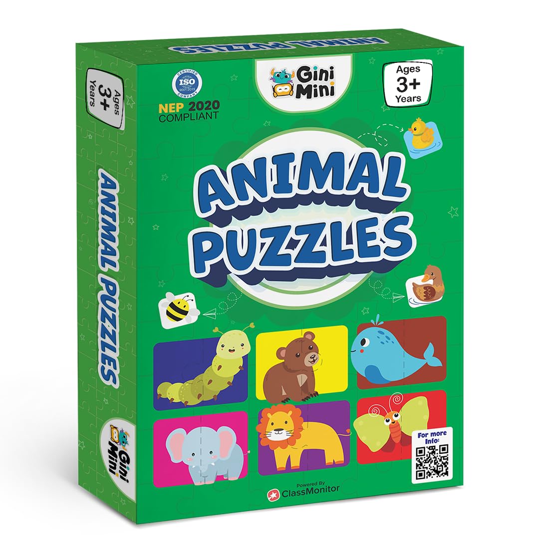 GiniMini Animals Jigsaw Puzzle for Kids 2 3 4 5 Years | Educational 2 Piece Puzzle for Memory & Motor Skills | Return & Birthday Gifts for Boys & Girls