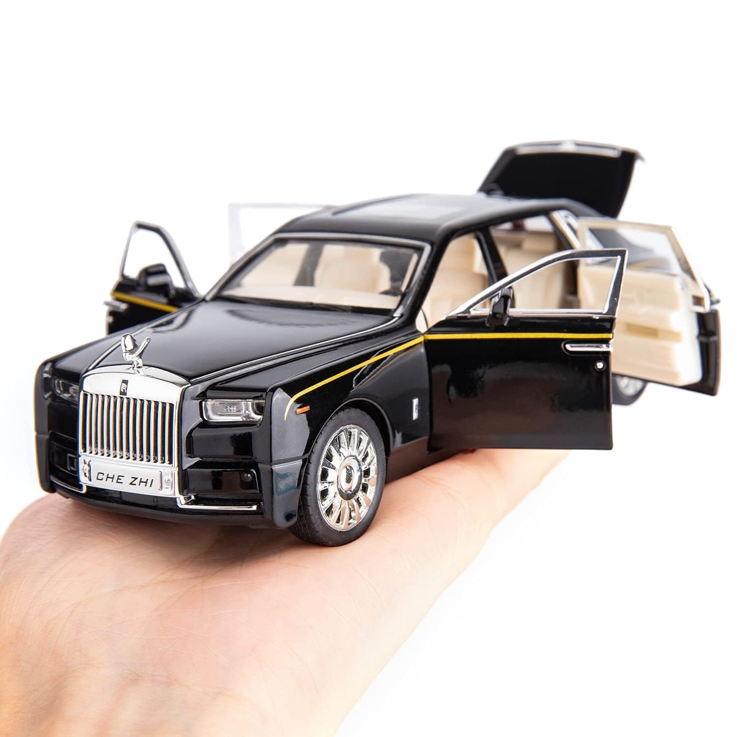 Okean Exclusive Alloy Metal Pull Back Die-cast Car 1:32 Roll Royce Phantom Diecast Metal Pullback Toy car with Openable Doors & Light, Music Boys Gifts Toys for Kids【 Black 】