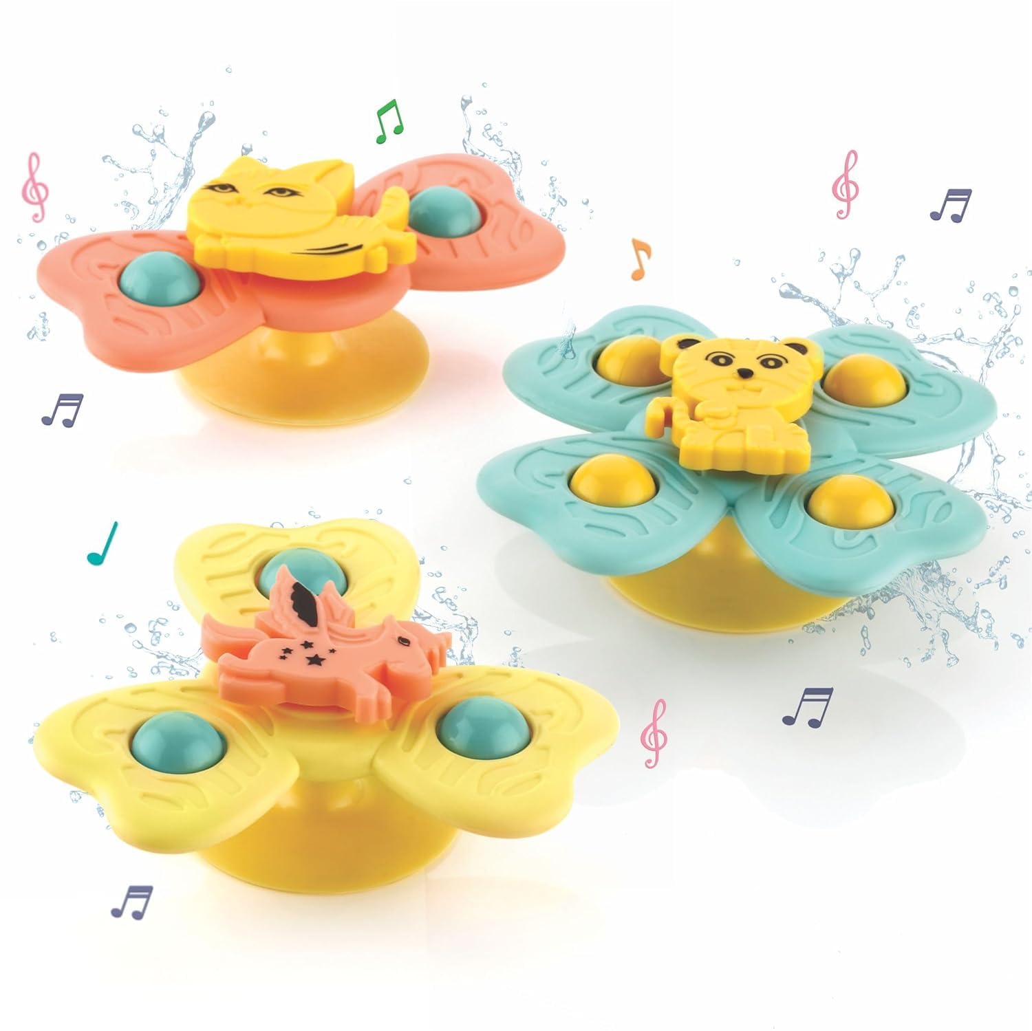 Royals hub 3PCS Suction Cup Spinner Toys for 6 12 18 Months Old Boy Girl Spinning Tops Bath for Kids Sensory Toys Birthday Gift Table/Window/ (Return Gift for Kids)