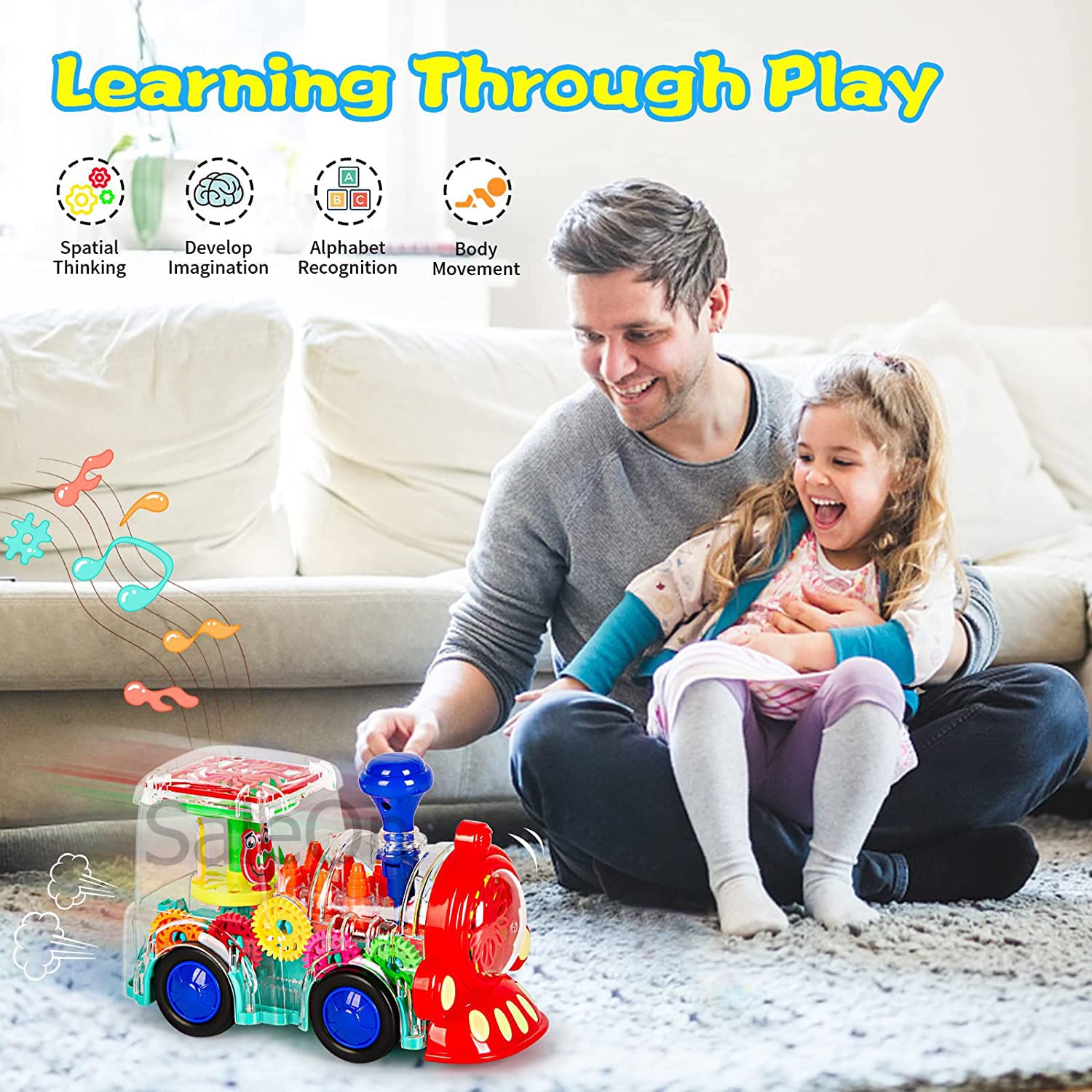 SaleOn Big Size Electric Gear Train Toys with Cool Light & Sound Effect Automatic 360 Degree Rotating Transparent Gear Train Engine Gear Mechanical Concept Educational Toys for Kids Mix Colors