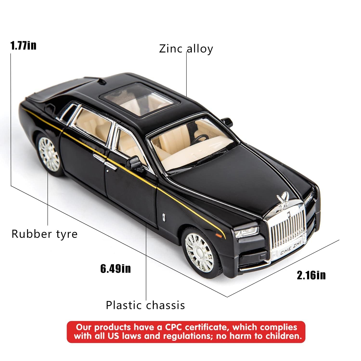 Okean Exclusive Alloy Metal Pull Back Die-cast Car 1:32 Roll Royce Phantom Diecast Metal Pullback Toy car with Openable Doors & Light, Music Boys Gifts Toys for Kids【 Black 】