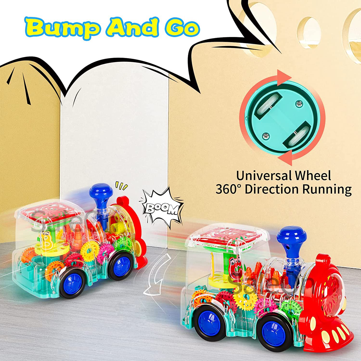 SaleOn Big Size Electric Gear Train Toys with Cool Light & Sound Effect Automatic 360 Degree Rotating Transparent Gear Train Engine Gear Mechanical Concept Educational Toys for Kids Mix Colors