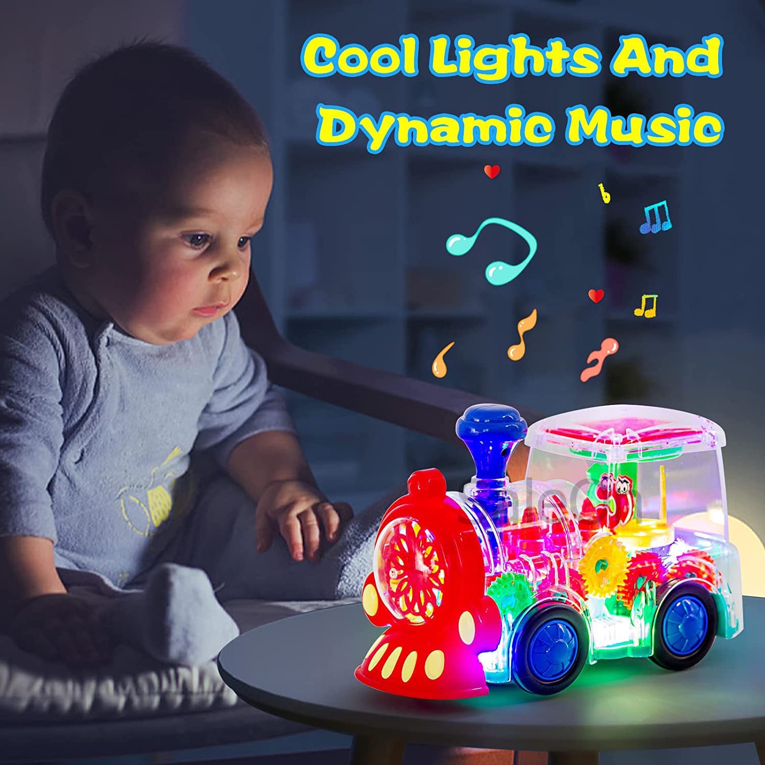 SaleOn Big Size Electric Gear Train Toys with Cool Light & Sound Effect Automatic 360 Degree Rotating Transparent Gear Train Engine Gear Mechanical Concept Educational Toys for Kids Mix Colors