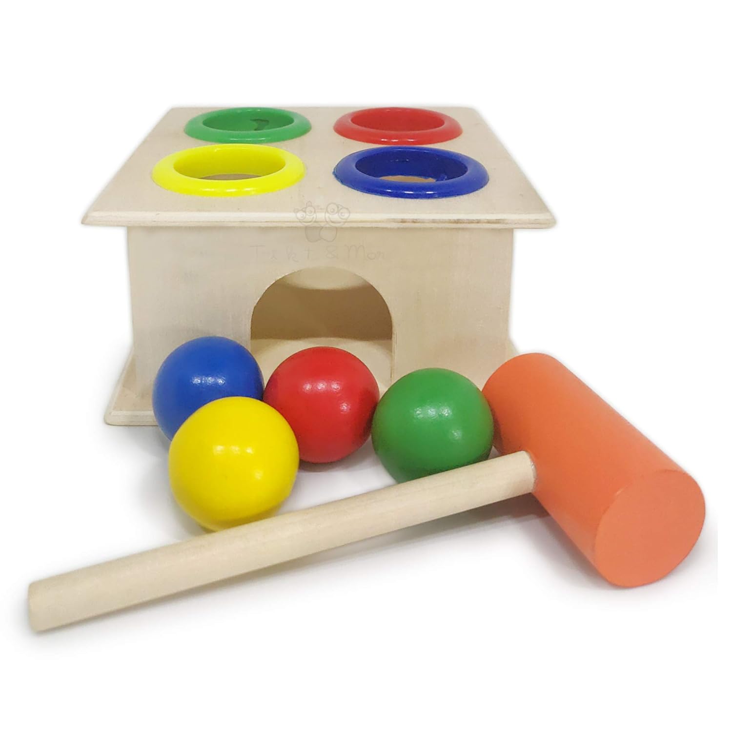 Trinkets & More® - Wooden Hammer Ball Knock Pounding Bench with Box Case Fine Motor and Dexterity Skills Early Educational Toy Set for Kids 3+ Years (Hammer Ball)