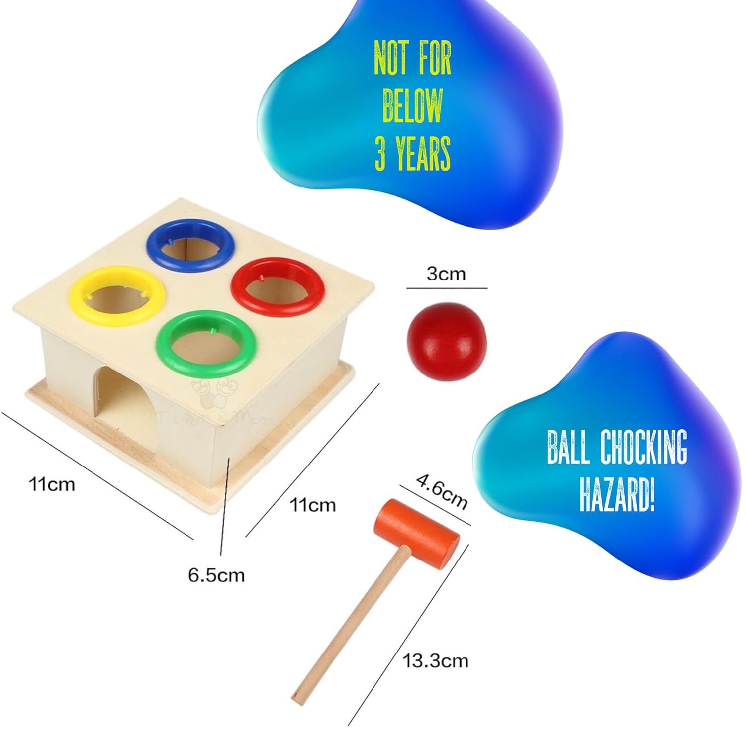 Trinkets & More® - Wooden Hammer Ball Knock Pounding Bench with Box Case Fine Motor and Dexterity Skills Early Educational Toy Set for Kids 3+ Years (Hammer Ball)