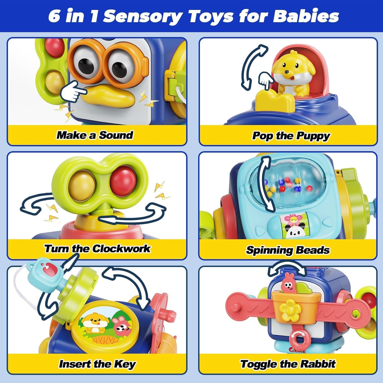 BLiSS HUES Busy Cube for Kids Montessori Toy Sensory Busy Board Travel Toy for Toddlers (Multicolored)