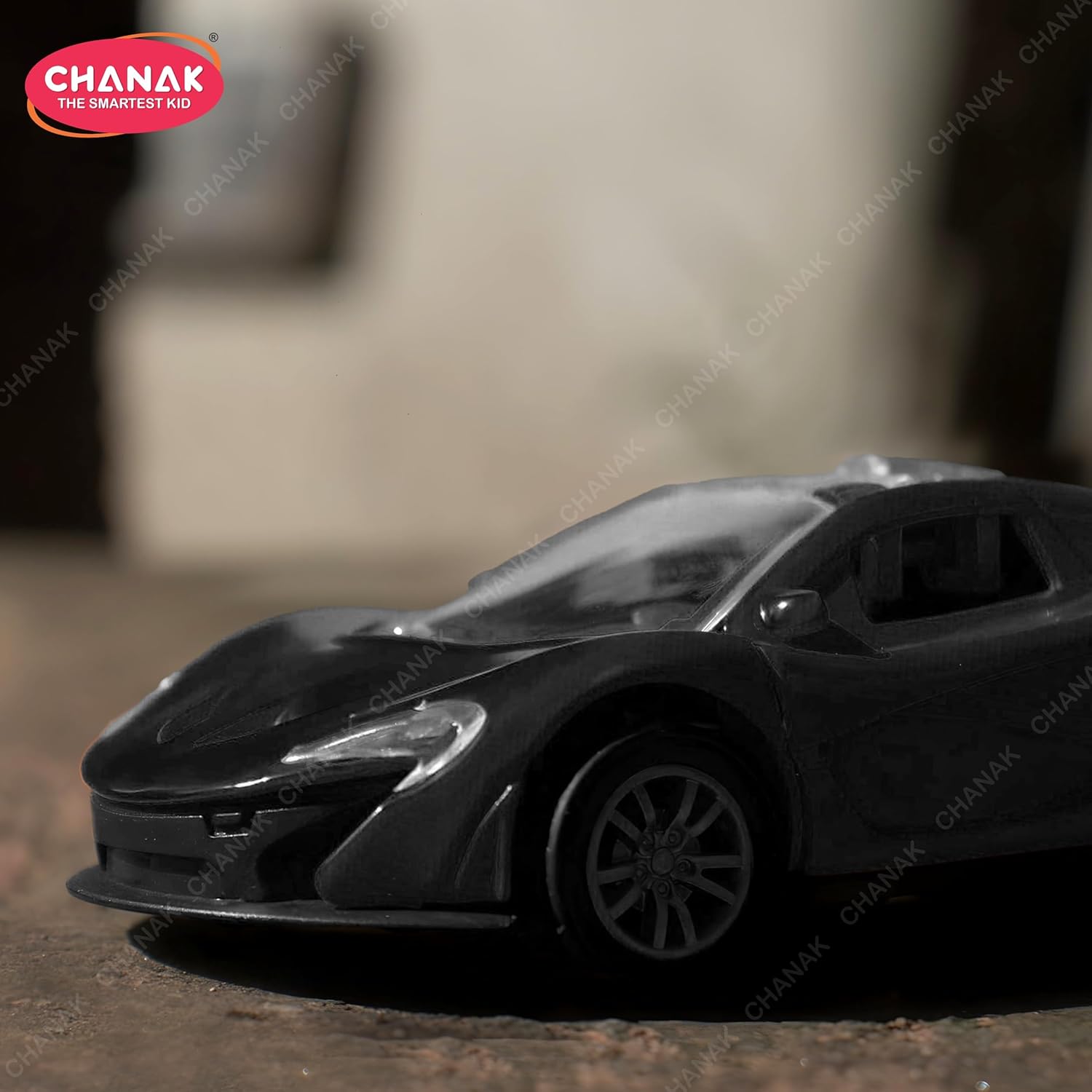 Chanak Premium Metal Die-Cast Sports Racer Metal Car with Realistic Engine Sound, LED Lights, Open & Close Doors, Pull Back Car Zinc Alloy for Kids Above 3 Years, BIS Approved (Black)