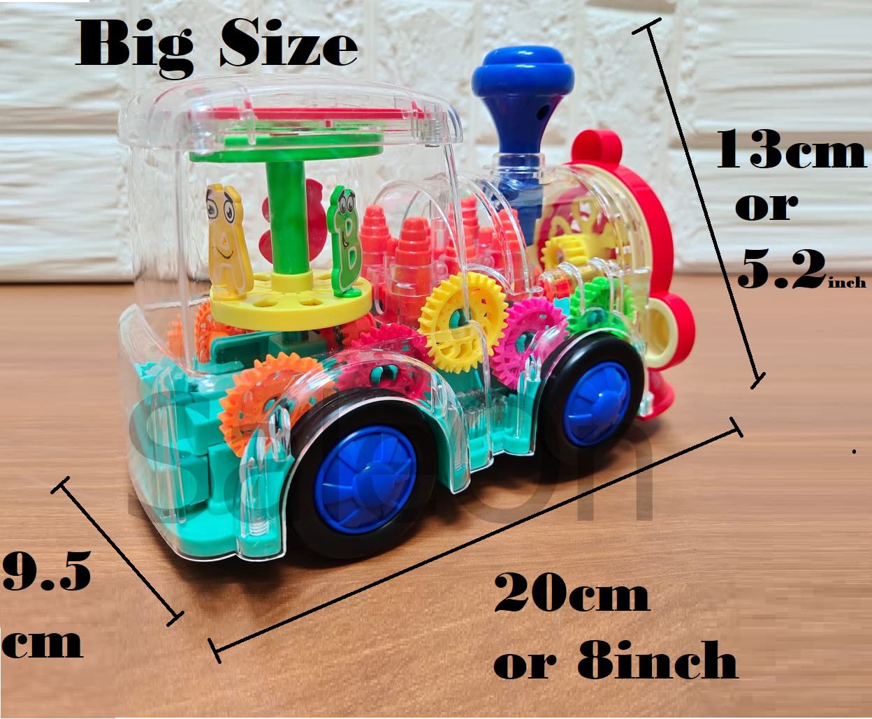 SaleOn Big Size Electric Gear Train Toys with Cool Light & Sound Effect Automatic 360 Degree Rotating Transparent Gear Train Engine Gear Mechanical Concept Educational Toys for Kids Mix Colors