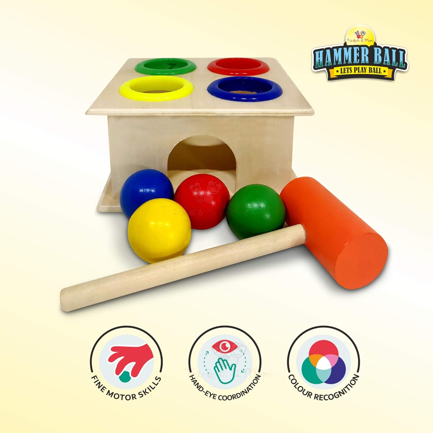 Trinkets & More® - Wooden Hammer Ball Knock Pounding Bench with Box Case Fine Motor and Dexterity Skills Early Educational Toy Set for Kids 3+ Years (Hammer Ball)