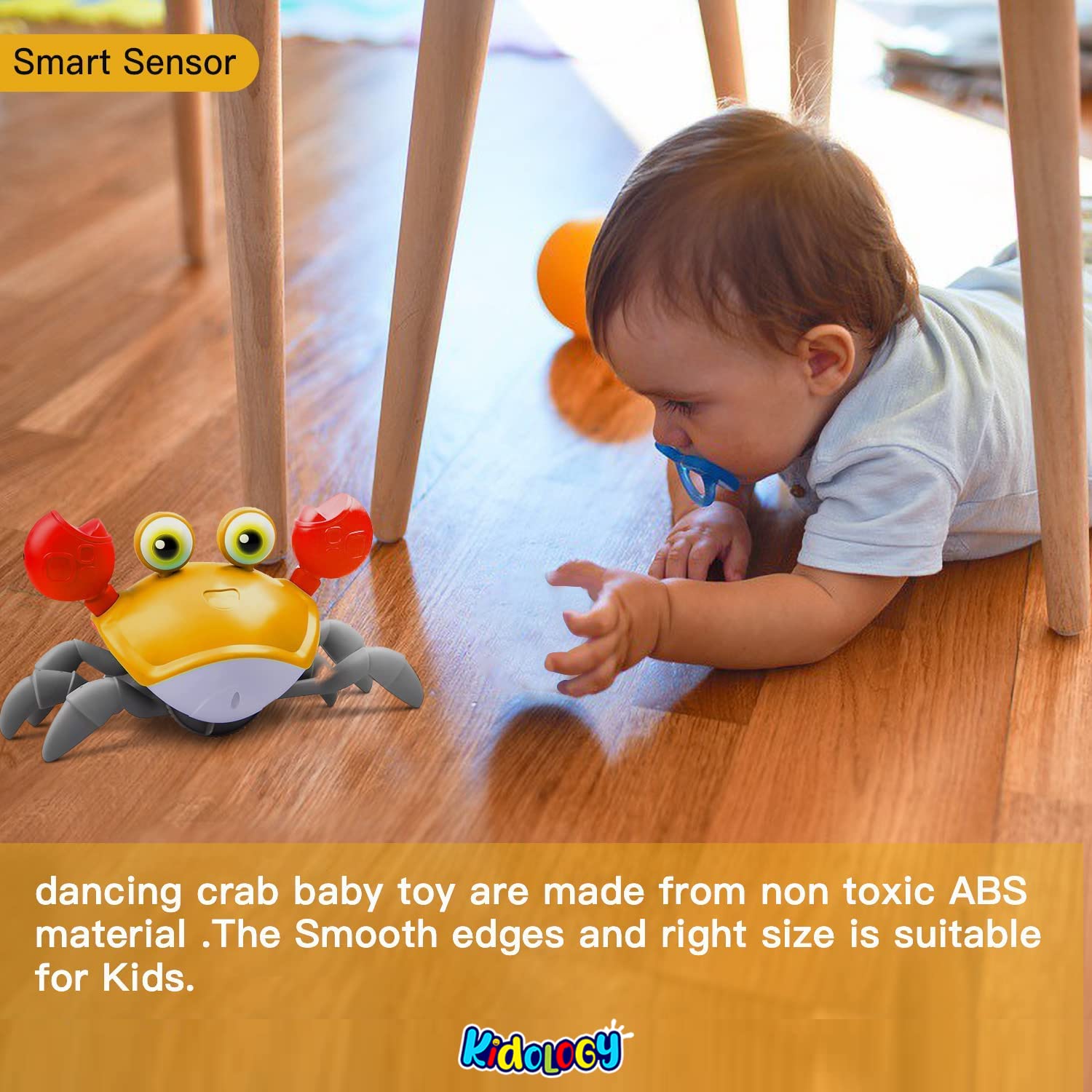 Kidology Crawling Crab Baby Musical Kids Toy with Led Lights & Rechargeable Battery|Interactive Early Learning and Entertainment Toys for Kids Toddlers & Infants|Tummy Time Dancing Toys,Multicolor