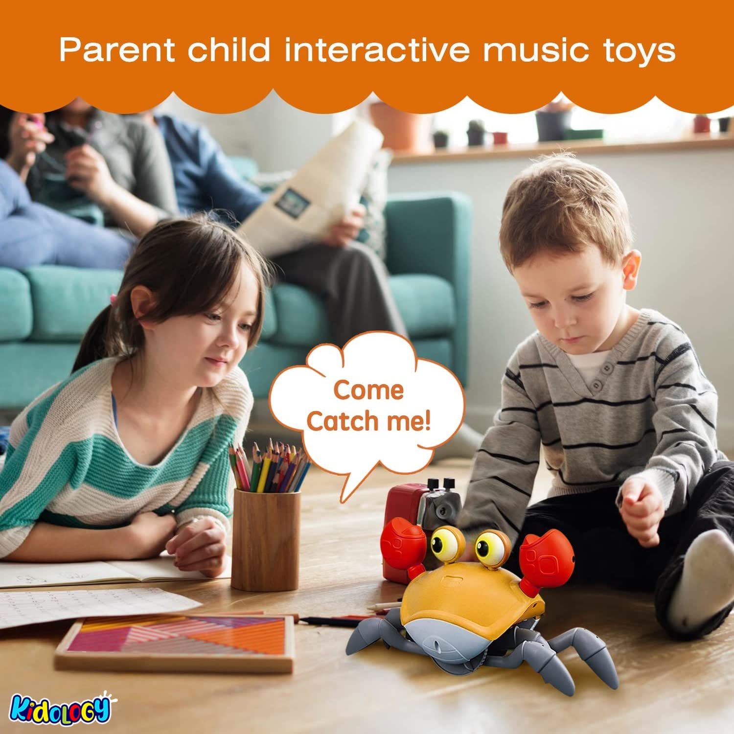 Kidology Crawling Crab Baby Musical Kids Toy with Led Lights & Rechargeable Battery|Interactive Early Learning and Entertainment Toys for Kids Toddlers & Infants|Tummy Time Dancing Toys,Multicolor