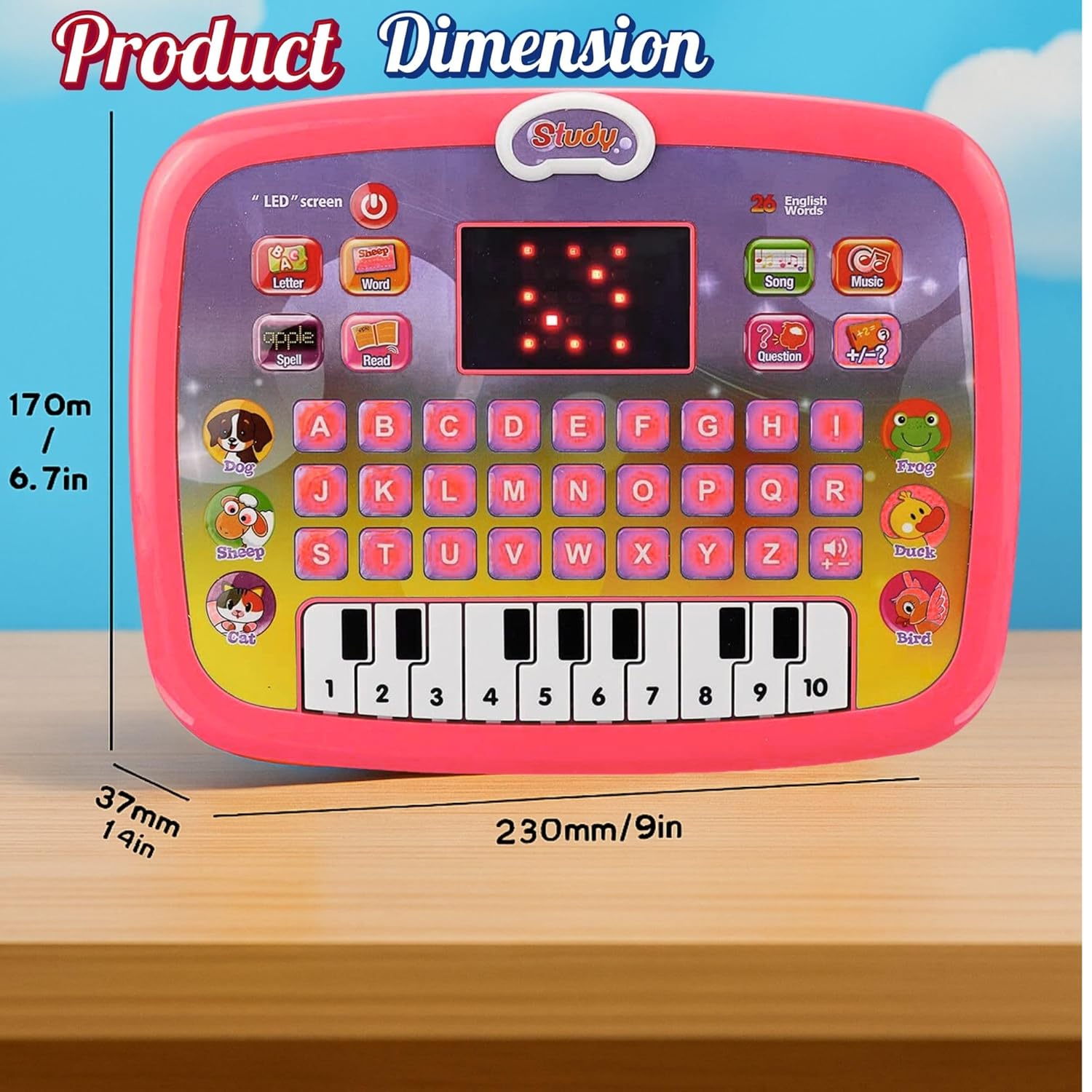 Graphene Educational Tablet Computer for Kids Laptop Piano with Led Screen & Music Games Fun Activities Toys Gift for 2-5 Years Girl Boy Toddlers Smart Play Keyboard Engaging Learning Toy Study Toys