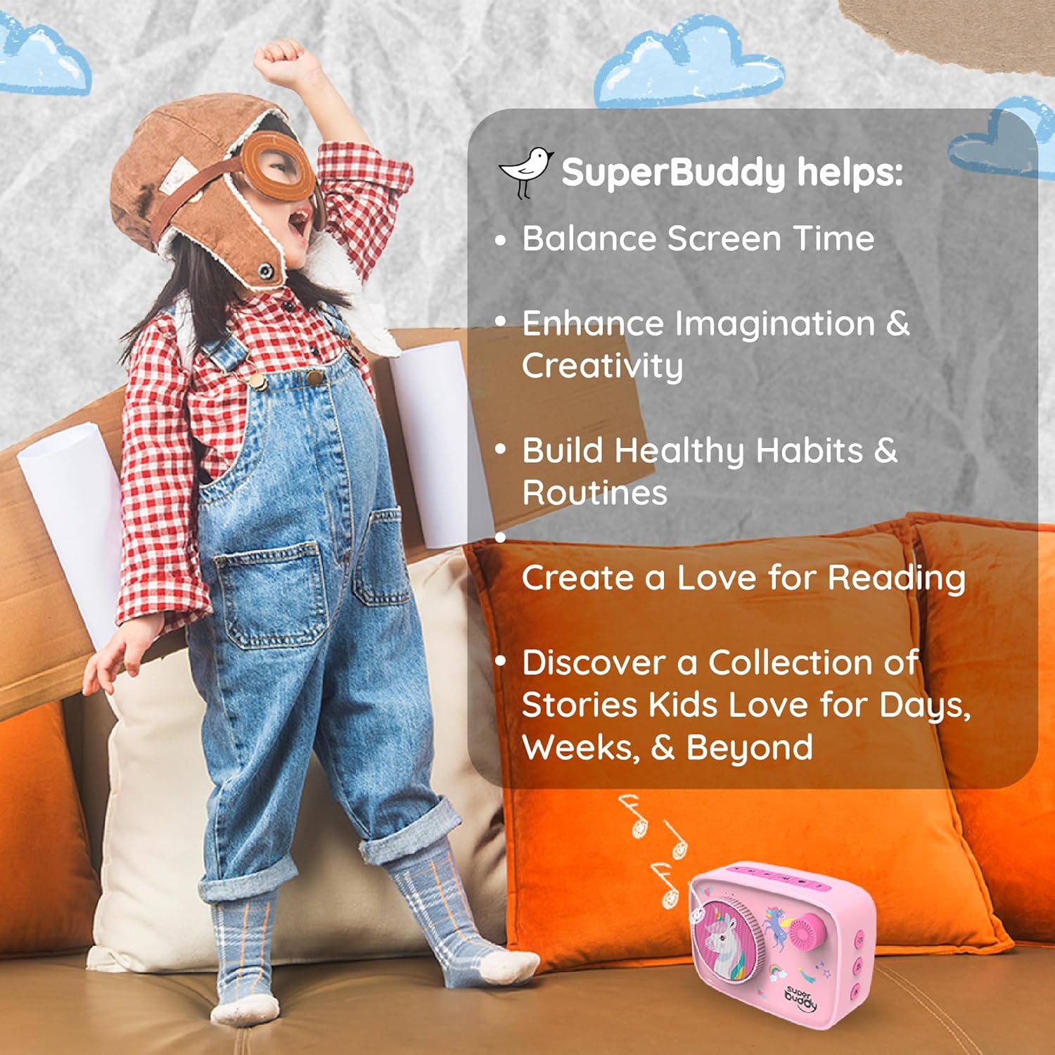 TARBULL Superbuddy Unicorn Toys for Girls - Kids Speaker with 900+ Stories & Rhymes Preloaded in English & Hindi | Voice Recording | Bluetooth | Birthday Gift for Girls | Toys for 2 + Year Old Kids