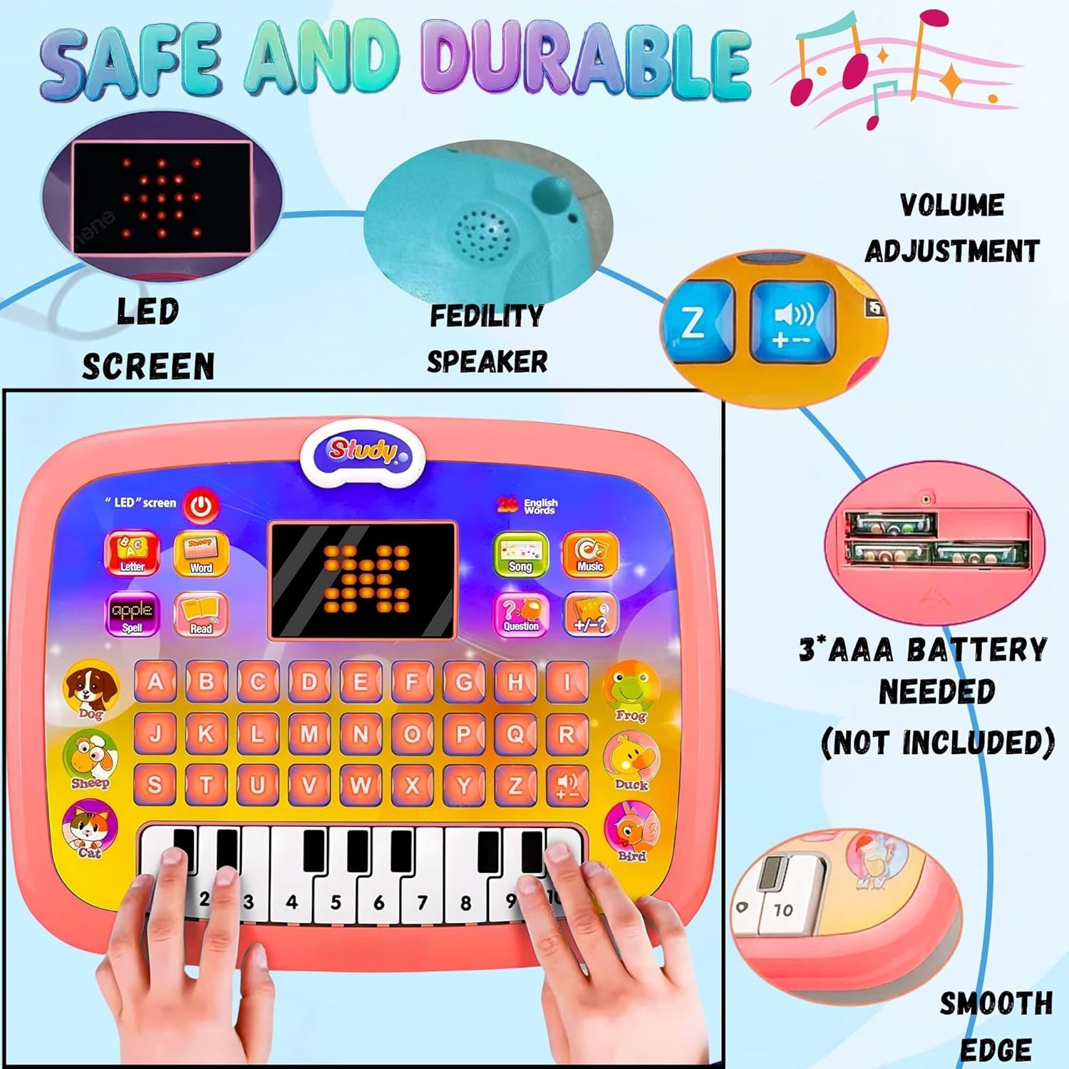 Graphene Educational Tablet Computer for Kids Laptop Piano with Led Screen & Music Games Fun Activities Toys Gift for 2-5 Years Girl Boy Toddlers Smart Play Keyboard Engaging Learning Toy Study Toys