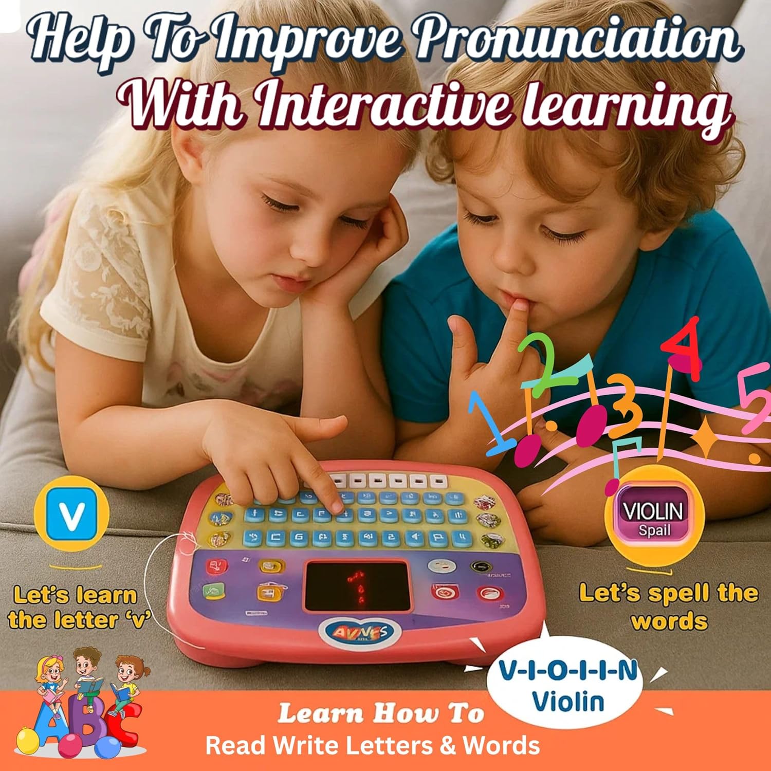 Graphene Educational Tablet Computer for Kids Laptop Piano with Led Screen & Music Games Fun Activities Toys Gift for 2-5 Years Girl Boy Toddlers Smart Play Keyboard Engaging Learning Toy Study Toys