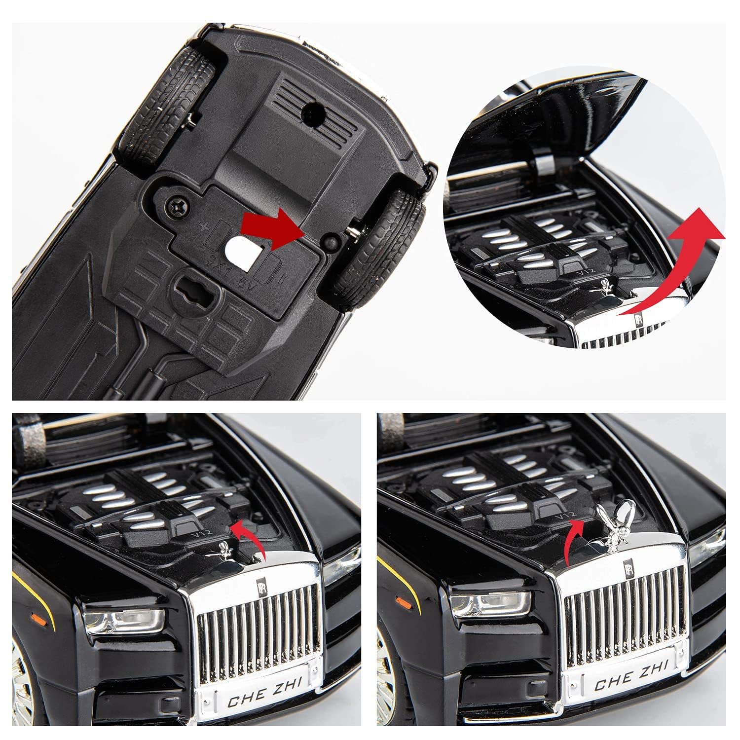 Okean Exclusive Alloy Metal Pull Back Die-cast Car 1:32 Roll Royce Phantom Diecast Metal Pullback Toy car with Openable Doors & Light, Music Boys Gifts Toys for Kids【 Black 】