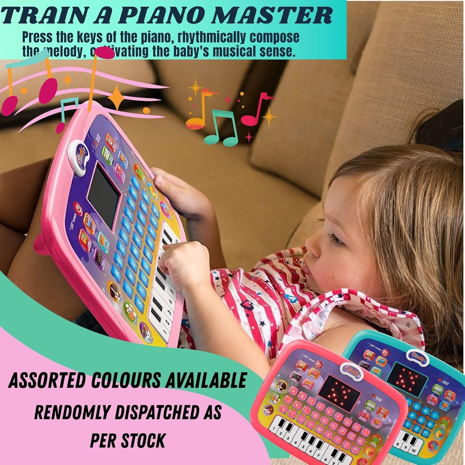 Graphene Educational Tablet Computer for Kids Laptop Piano with Led Screen & Music Games Fun Activities Toys Gift for 2-5 Years Girl Boy Toddlers Smart Play Keyboard Engaging Learning Toy Study Toys