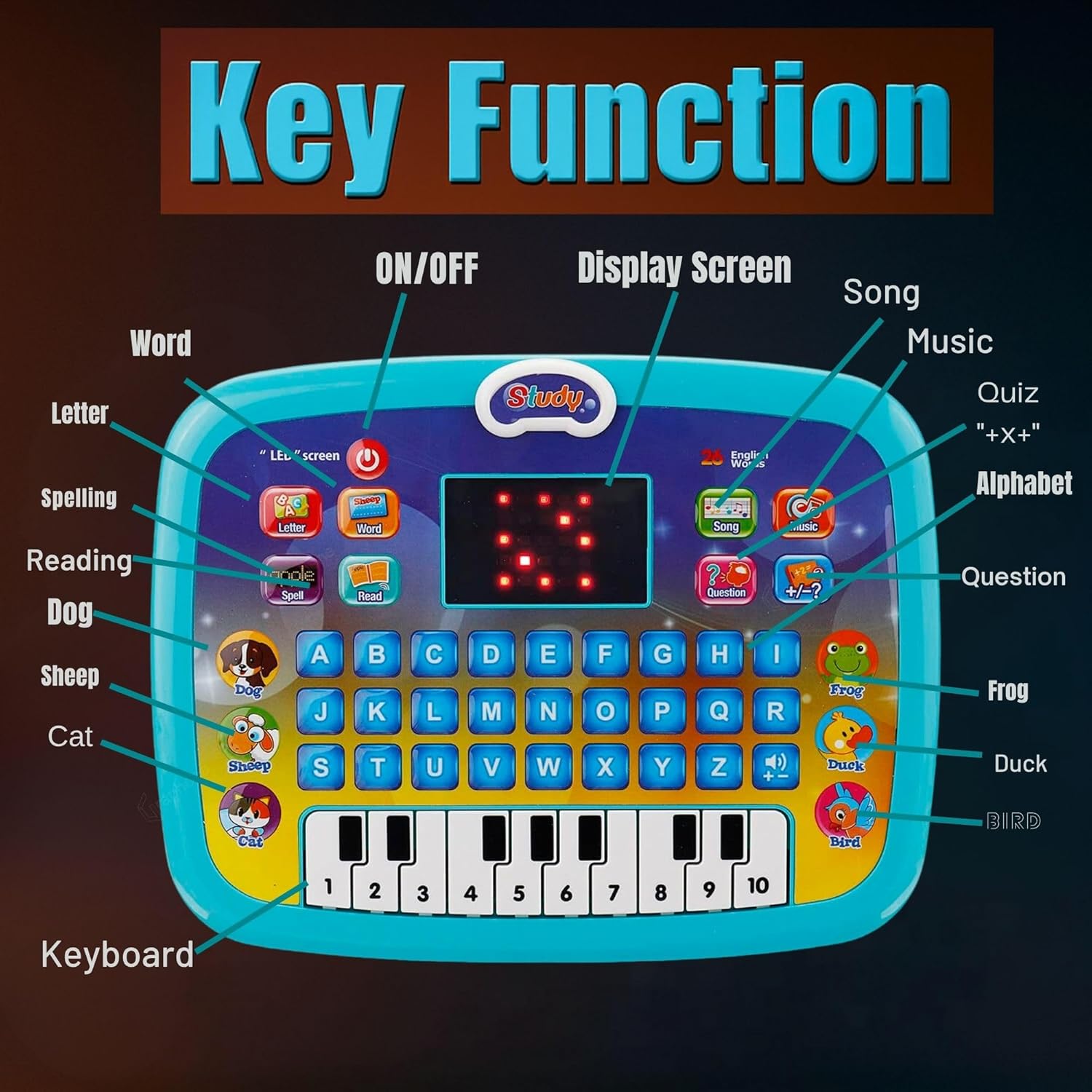 Graphene Educational Tablet Computer for Kids Laptop Piano with Led Screen & Music Games Fun Activities Toys Gift for 2-5 Years Girl Boy Toddlers Smart Play Keyboard Engaging Learning Toy Study Toys